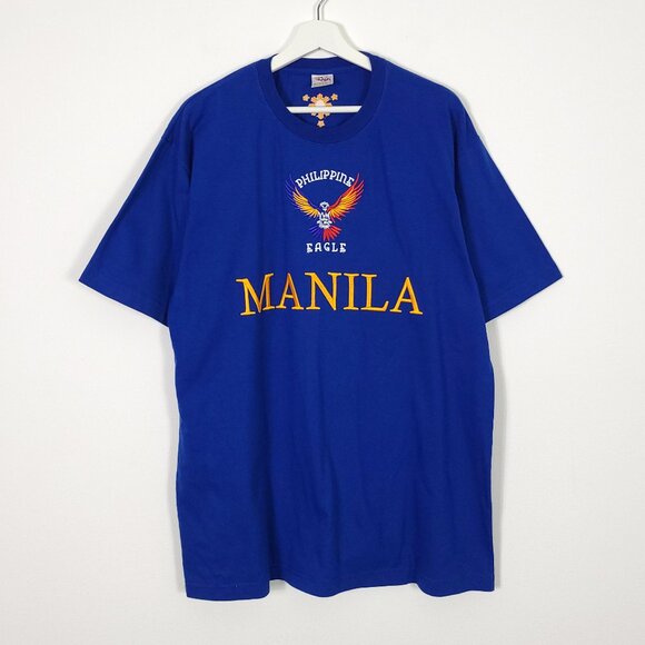 Blue Manila Philippines Spellout Graphic Crew Neck T Shirt - Picture 1 of 7